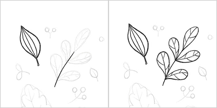 나뭇잎 그림 과정 펜선